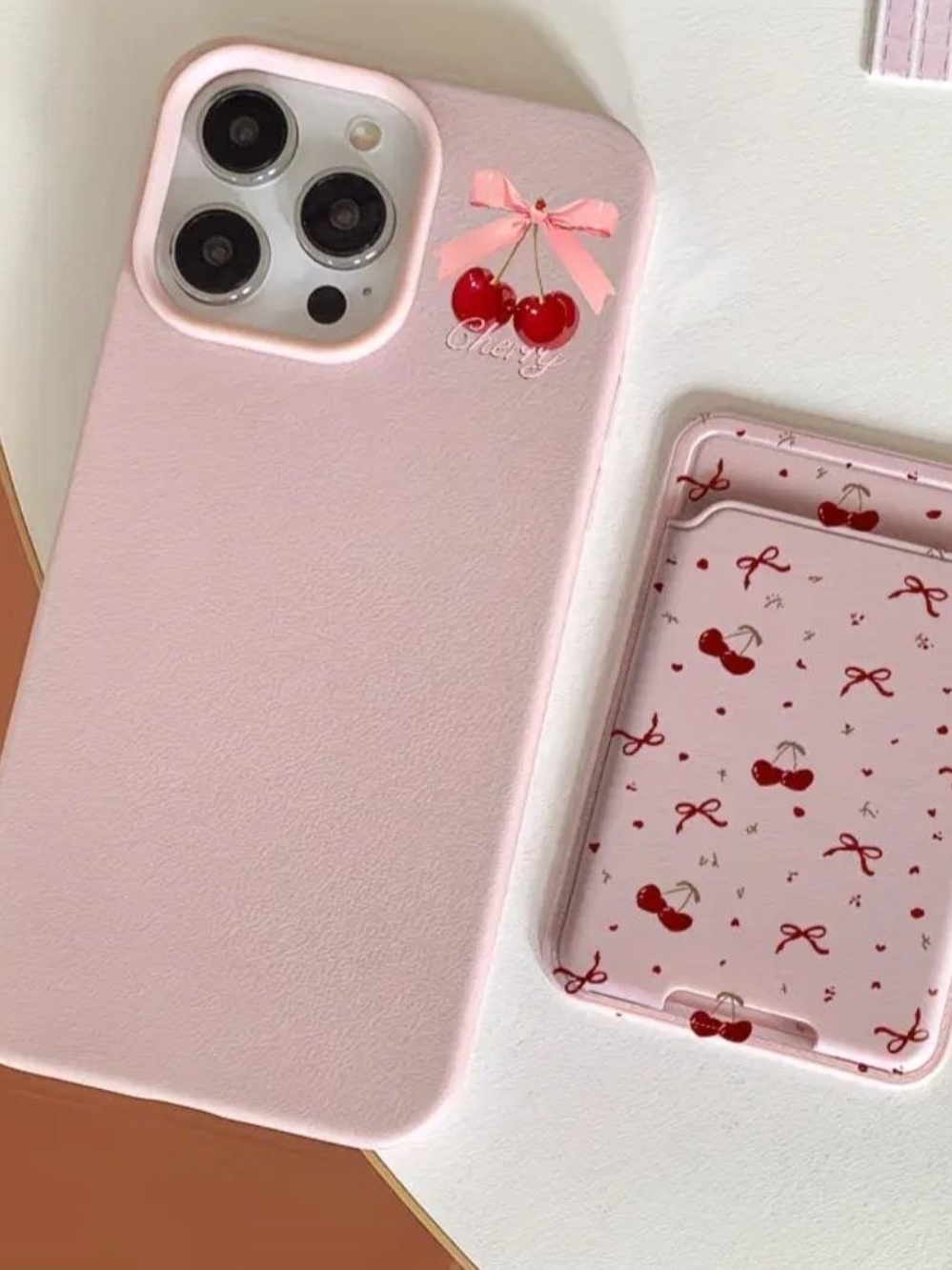 Pink Cherry Phone Case With Card Holder 16 Pro Max